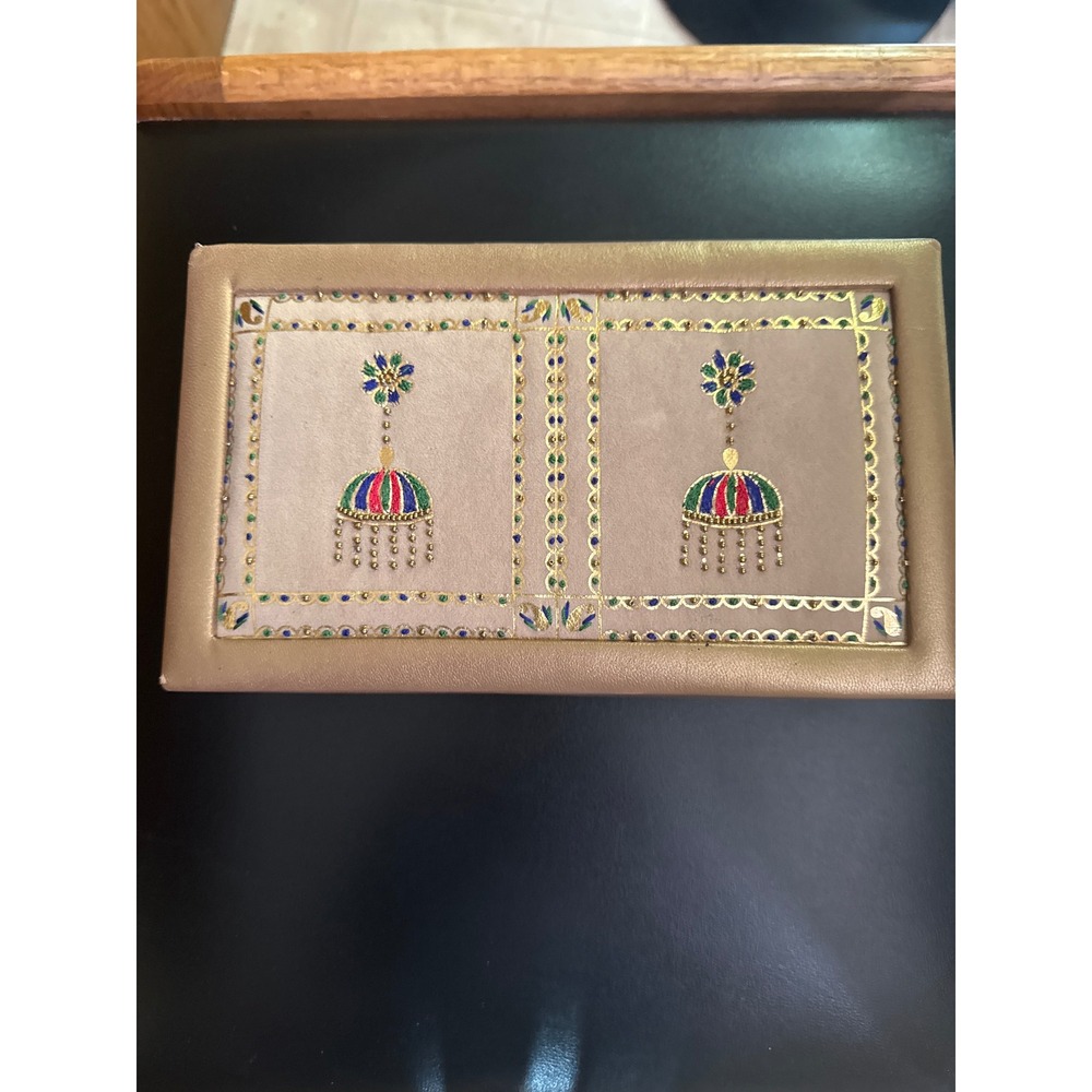 Vintage Handcrafted Rajasthani Wooden Jewelry Box Kundan Mirror Meenakari Enamel
